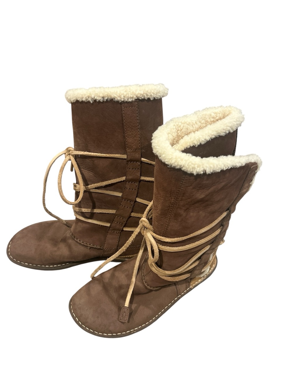 UGG Catalina 1634 Brown Suede Tall Wrap Shearling Boots Women's Size 8